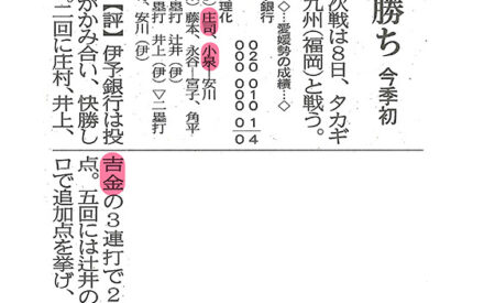 ソフトボールＪＤリーグ 　伊予銀完封勝ち　今季初